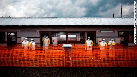 Health workers inside the red zone at a new Doctors Without Borders Ebola treatment center in Bunia, Democratic Republic of Congo. 