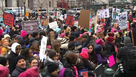 Demonstrators gather Saturday at New York's Foley Square for a "Women's Unity Rally."