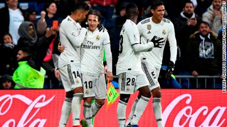 Modric celebrates scoring for Real