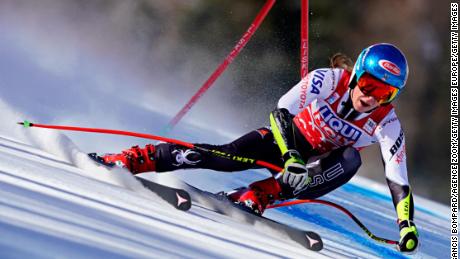 CORTINA D&#39;AMPEZZO, ITALY - JANUARY 20 : Mikaela Shiffrin of USA takes 1st place during the Audi FIS Alpine Ski World Cup Women&#39;s Super G on January 20, 2019 in Cortina d&#39;Ampezzo Italy. (Photo by Francis Bompard/Agence Zoom/Getty Images)
