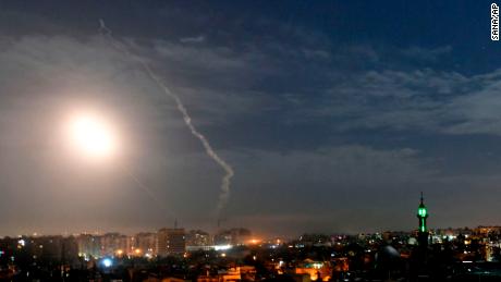 Missiles flying into the sky near international airport, in Damascus, Syria. 