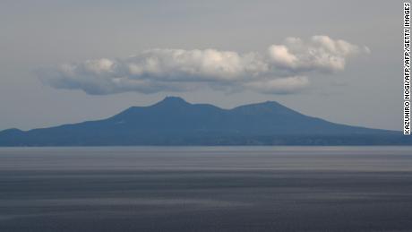 Kunashiri -- or Kunashir -- island, part of the archipelago under Russian control, as seen from the Rausu Kunashiri Observatory Deck in Rausu, Hokkaido prefecture.