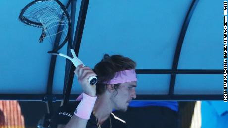 Alexander Zverev's racket took a pummeling in the German's loss to Milos Raonic. 