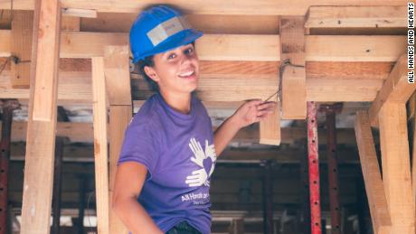 Asia Baez helps construct a home in Mexico as a volunteer with All Hands and Hearts. 