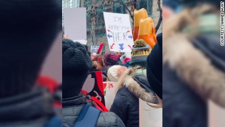 A marcher shows his support for the Women's March on Saturday in Washington.