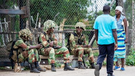 Zimbabwean soldiers mount positions at entry points into the city of Bulawayo on January 17, 2019.