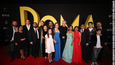 Cast and crew members at a "Roma" premiere on December 18 in Mexico City.