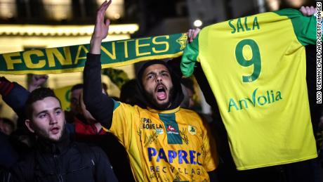 FC Nantes football club supporters gather to show their support for Emilliano Sala.