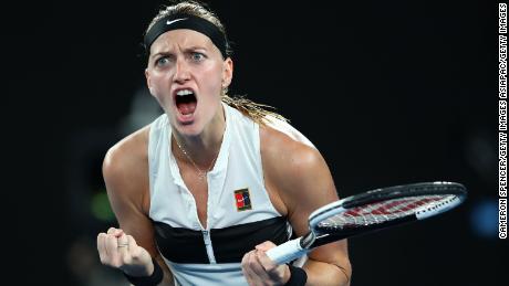 Petra Kvitova roars during her semifinal win at the Australian Open. 