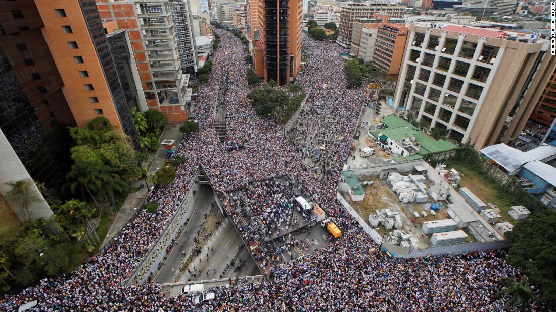 Opposition supporters in Caracas protest Maduro on January 23.