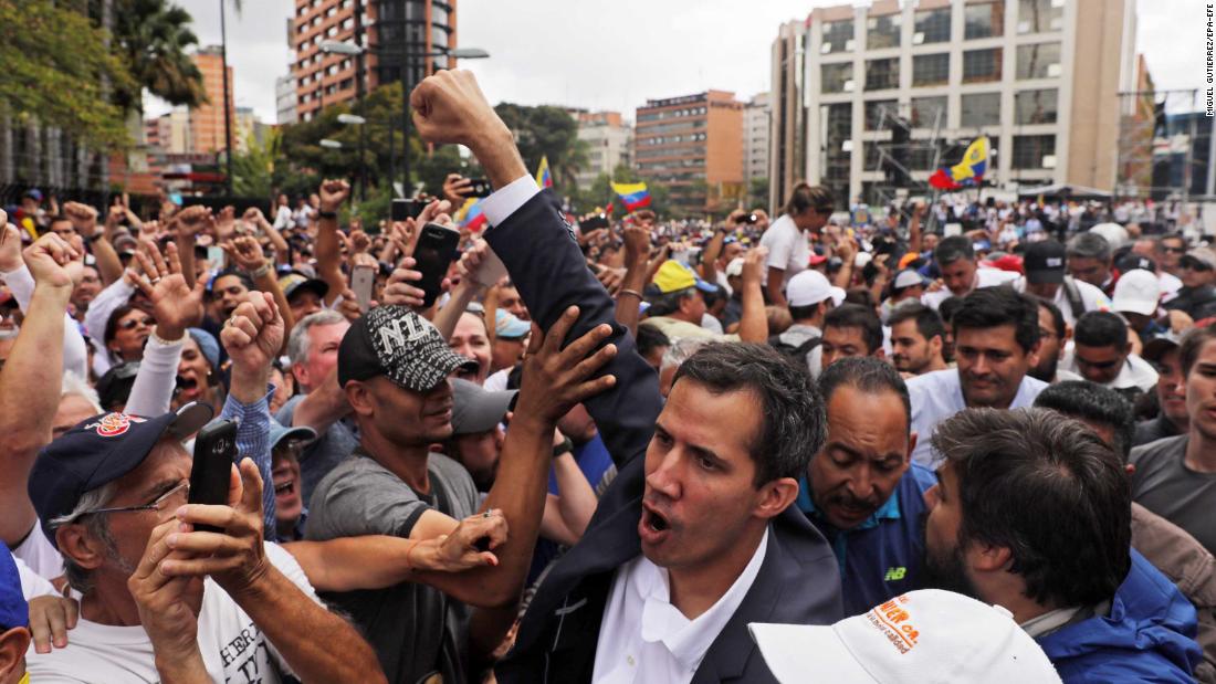 Guaido greets a crowd in Caracas on January 23.