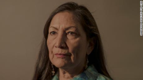 Rep. Deb Haaland poses for a portrait in her office on the first day of the new Congress.