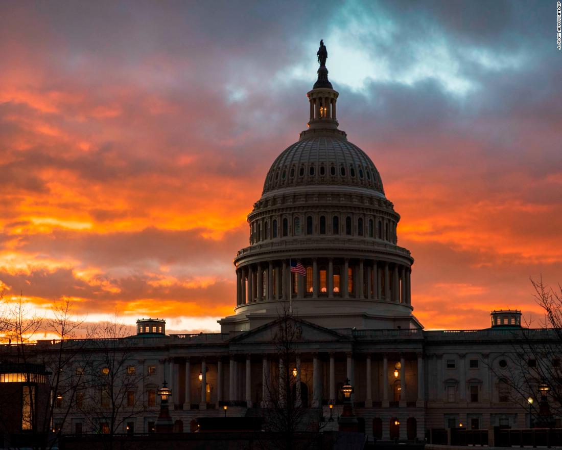 The Capitol at sunset on Thursday, January 24, after the Senate rejected Democratic and Republican proposals for ending the shutdown.