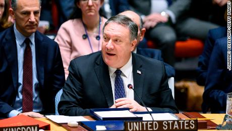 US Secretary of State Mike Pompeo addresses a UN Security Council meeting Saturday on Venezuela.