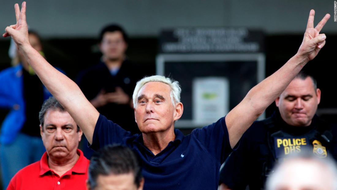 Stone walks out of a federal courthouse following his hearing in Fort Lauderdale, Florida, in January 2019.