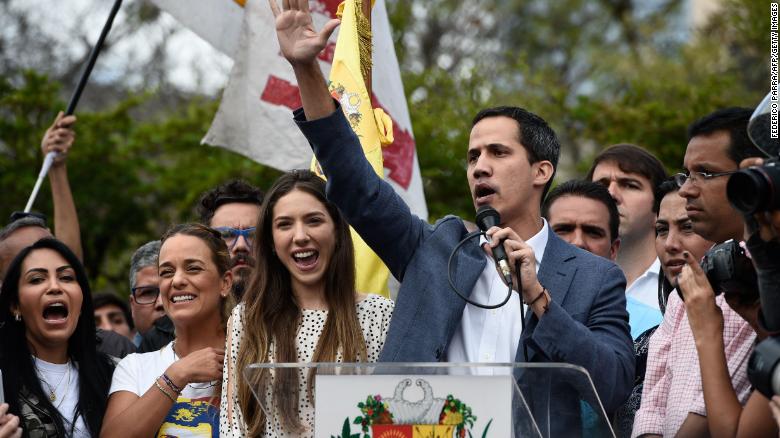 Juan Guaido speaks to opposition supporters in Caracas on Saturday.