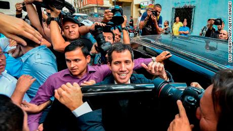 Guaidó leaves a church in Caracas on Sunday after attending a mass in honor of political prisoners.