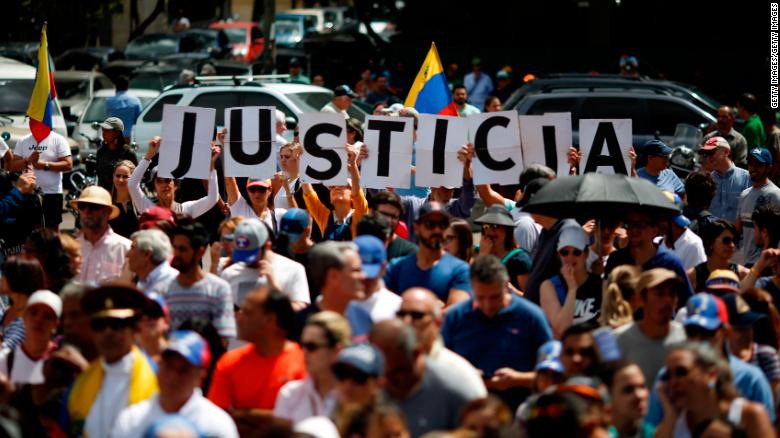 Hundreds demonstrate in support of Guaidó during a rally in Caracas on Saturday.