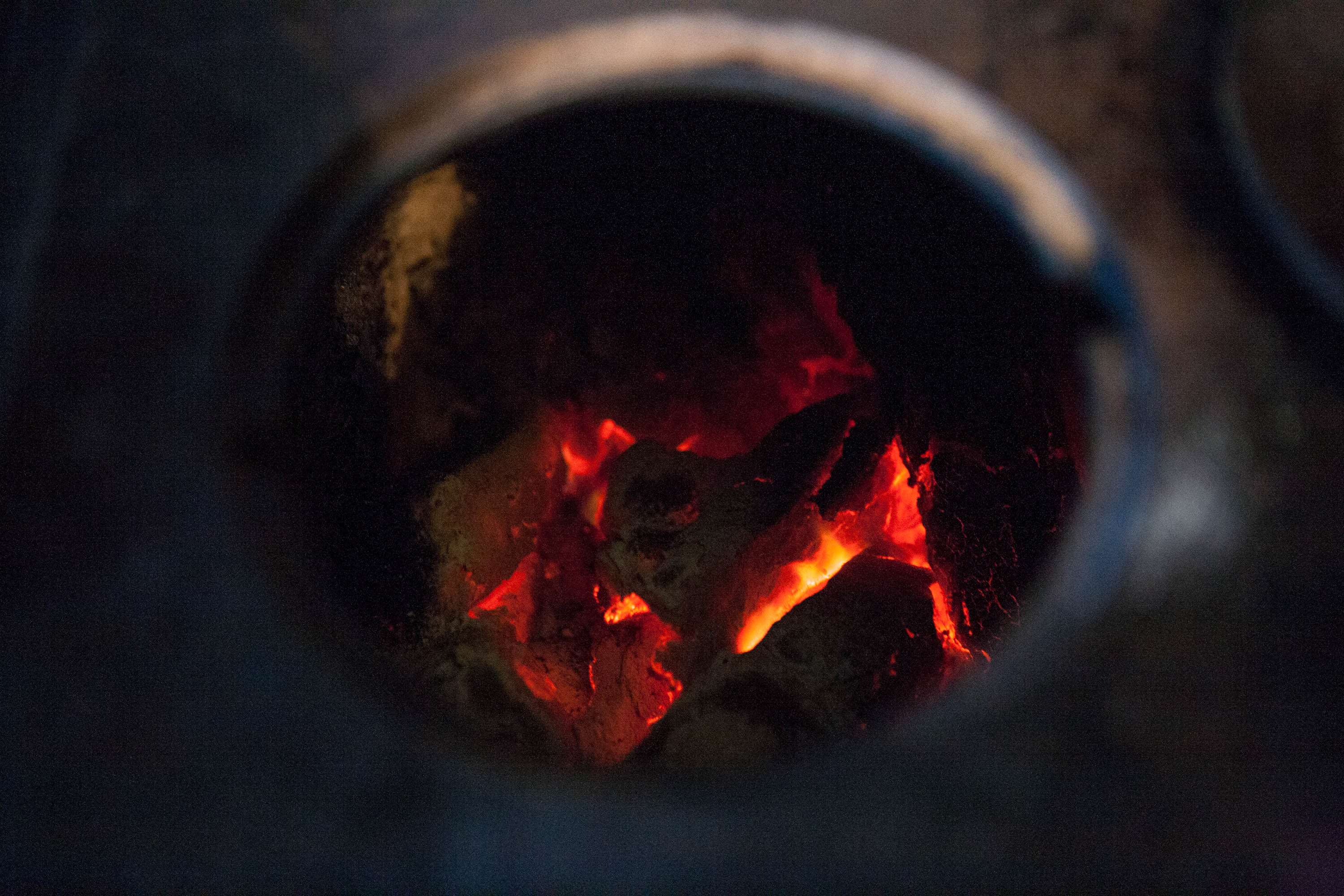 Turf burns in a domestic stove.