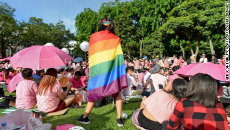 A supporter wrapped in a rainbow flag attends the annual &quot;Pink Dot&quot; in Singapore, where LGBT rights remain highly restricted. 