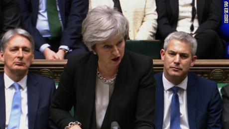 Theresa May addresses UK lawmakers in parliament.