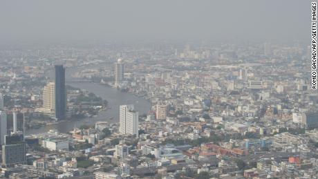 High-rise buildings along the Chao Phraya River in Bangkok on Monday. 