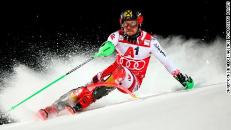 Marcel Hirscher won the Schladming night slalom in Austria Tuesday.