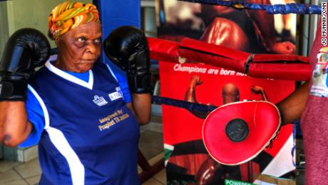 Constance Ngubane says she feels less like her 80 years and more like age 16 when she&#39;s boxing. 
