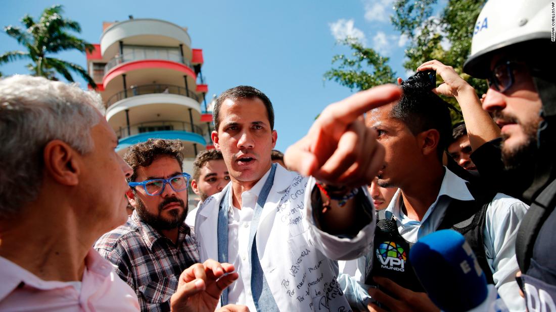 Guaido speaks to reporters in Caracas on January 30. The United States and more than a dozen other countries have recognized Guaido as Venezuela&#39;s legitimate ruler.
