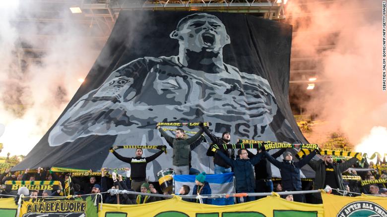 Nantes fans pay tribute to Sala during the Ligue 1 match between FC Nantes and AS Saint Etienne