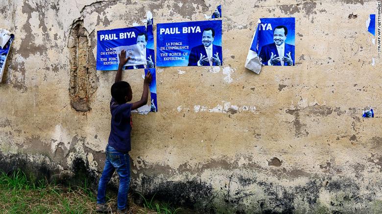 An election posters for Cameroonian President Paul Biya in Yaounde in November 2018 reiterates he has "the force of experience" on his side.  