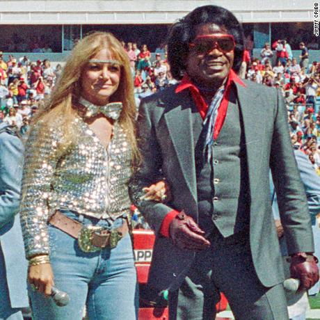 Jacque Hollander and James Brown performed at halftime of an Atlanta Falcons game in 1987.