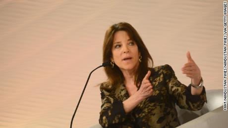 Marianne Williamson during a session on Religion, Consciousness and Spirituality. What Next? at Hindustan Times Leadership Summit 2015 on December 5, 2015 in New Delhi, India.