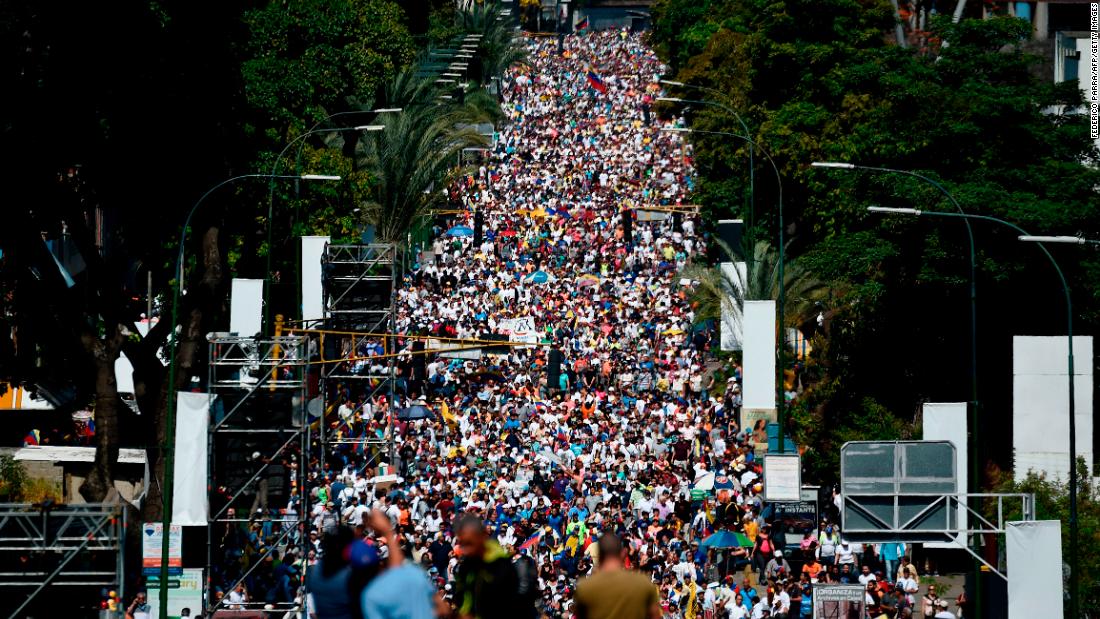 Activists pour into the streets of Caracas on Saturday, February 2, to back Guaido's call for early elections.