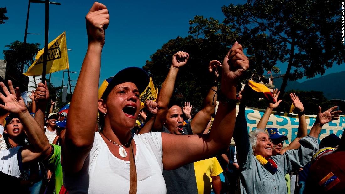 Protesters take to the streets of Caracas on February 2.