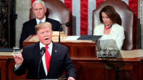 President Donald Trump delivers his State of the Union address to a joint session of Congress on Capitol Hill in Washington, as Vice President Mike Pence and Speaker of the House Nancy Pelosi, D-Calif., watch, Tuesday, Feb. 5, 2019. (AP Photo/Andrew Harnik)