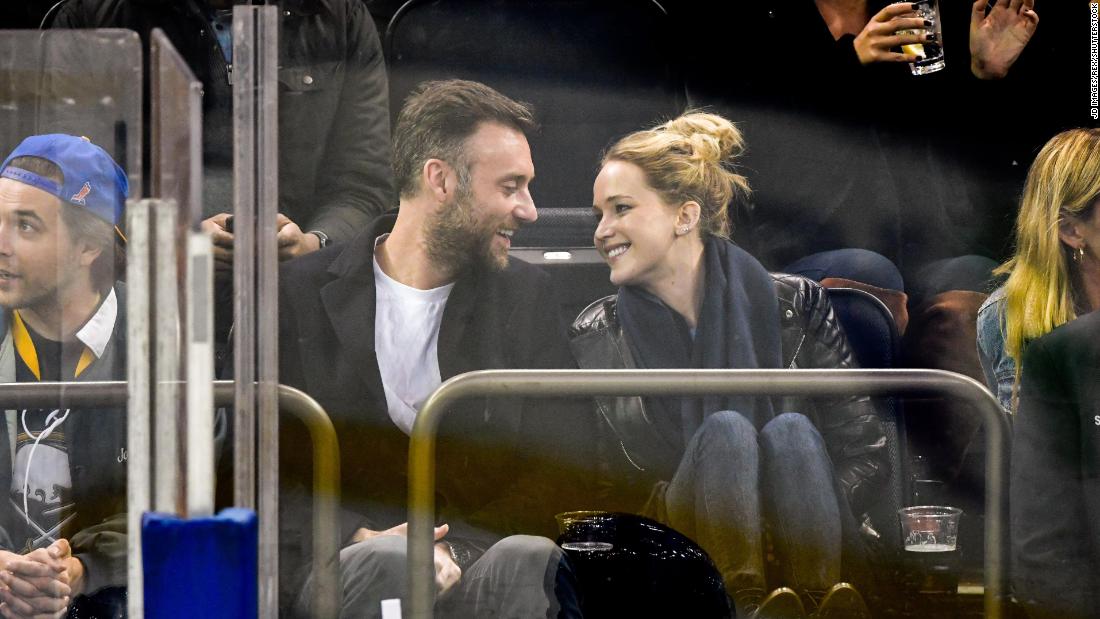 Cooke Maroney and Jennifer Lawrence attend a New York Rangers game last November. 