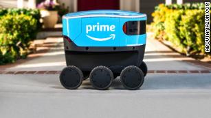 Amazon is testing package delivery with a robot that rides on sidewalks.