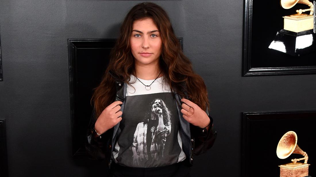 Toni Cornell wears a shirt showing her father, the late rocker Chris Cornell