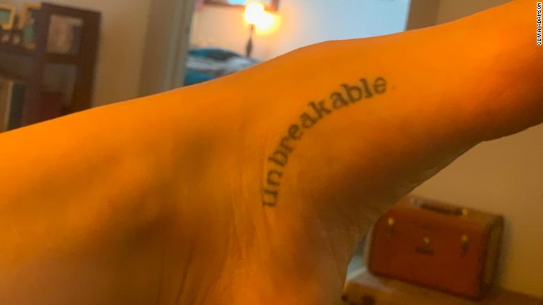 Olivia Adamson, 24, has multiple tattoos. The &quot;unbreakable&quot; tattoo pictured here symbolizes her overcoming sexual assault. &quot;It was exciting and powerful because they had so much meaning behind them,&quot; she said. Getting a tattoo, for her, is like a therapy session that is always with her.