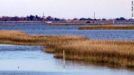 There is one road to Isle de Jean Charles, and it is often overtopped by water.