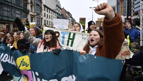 Students in Brussels strike from school to protest a lack of climate awareness on January 31, 2019. (Eric Lalmand/AFP/Getty Images)