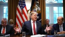 US President Donald Trump speaks during a cabinet meeting in the Cabinet Room of the White House in Washington, DC on February 12, 2019,as Deputy Secretary of State John Sullivan (L) and Commerce Secretary Wilbur Ross(R) look on. - US President Donald Trump said Tuesday he would consider extending the deadline for a trade deal with China beyond March 1. "If we're close to a deal ... I could see myself letting that slide for a little while," Trump said at the White House. (Photo by MANDEL NGAN / AFP)        (Photo credit should read MANDEL NGAN/AFP/Getty Images)