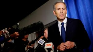 WEST LAFAYETTE, IN - FEBRUARY 07: Former Starbucks CEO Howard Schultz pauses as he talks to reporters at a news conference after speaking at Purdue University's Fowler Hall on February 7, 2019 in West Lafayette, Indiana. Schultz is considering running as an independent presidential candidate for the 2020 election. 