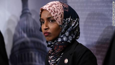 U.S. Rep. Ilhan Omar (D-MN) listens during a news conference on Capitol Hill.