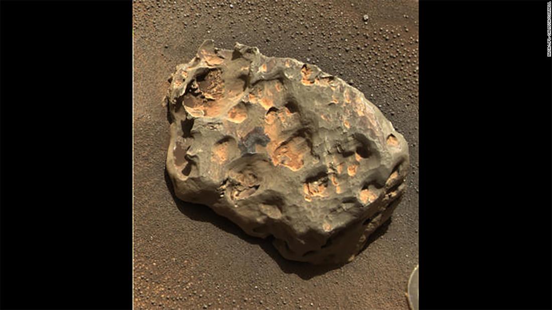 This iron meteorite was the first meteorite of any type ever found on another planet. The basketball-sized meteorite is rich in iron and nickel, and Opportunity found it in 2005.