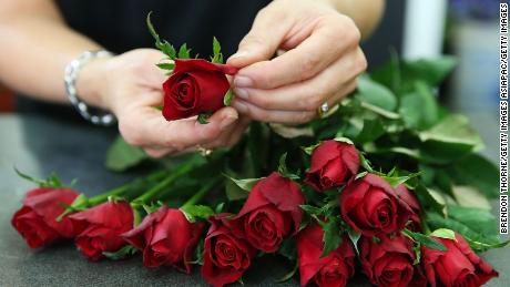 SYDNEY, AUSTRALIA - FEBRUARY 12: A florist prepares a bunch of roses as Sydneysiders prepare for Valentine&#39;s Day on February 12, 2014 in Sydney, Australia. St. Valentine&#39;s Day or the Feast of Saint Valentine began as a celebration of the early Christian Saint Valentinus. From the 18th Century onwards it has steadily transformed into a celebration of romantic love and sentiment in many countries around the world.  (Photo by Brendon Thorne/Getty Images)