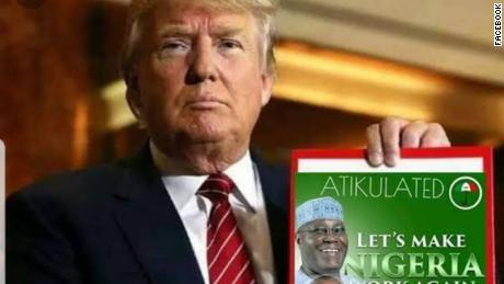 A fake image showing President Trump declaring his support for Nigeria's Atiku Abubakar