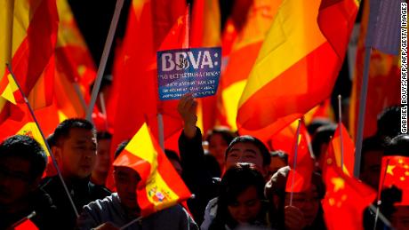 Protests took place outside a BBVA office in Madrid on Friday.