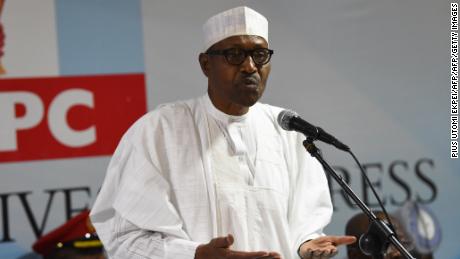 President Muhammadu Buhari delivers a speech during his party&#39;s emergency meeting on the postponed general elections in the capital city of Abuja on Monday.